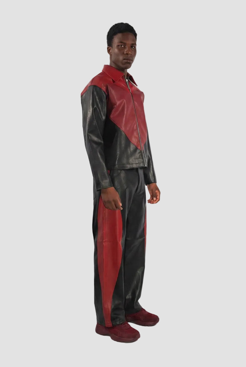 Panel Contrast Vegan Leather Pants