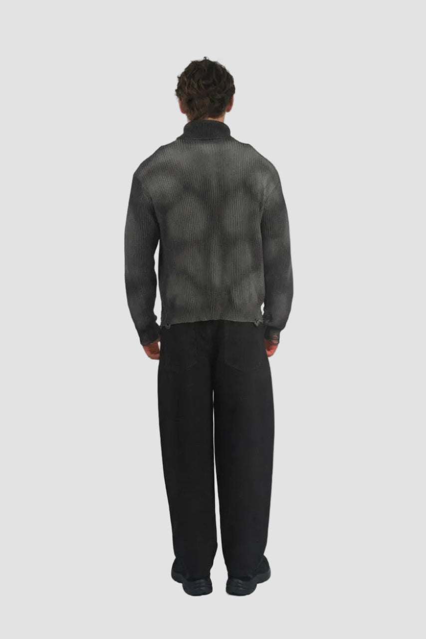 Distressed Sculpted Muscle Knit Turtleneck
