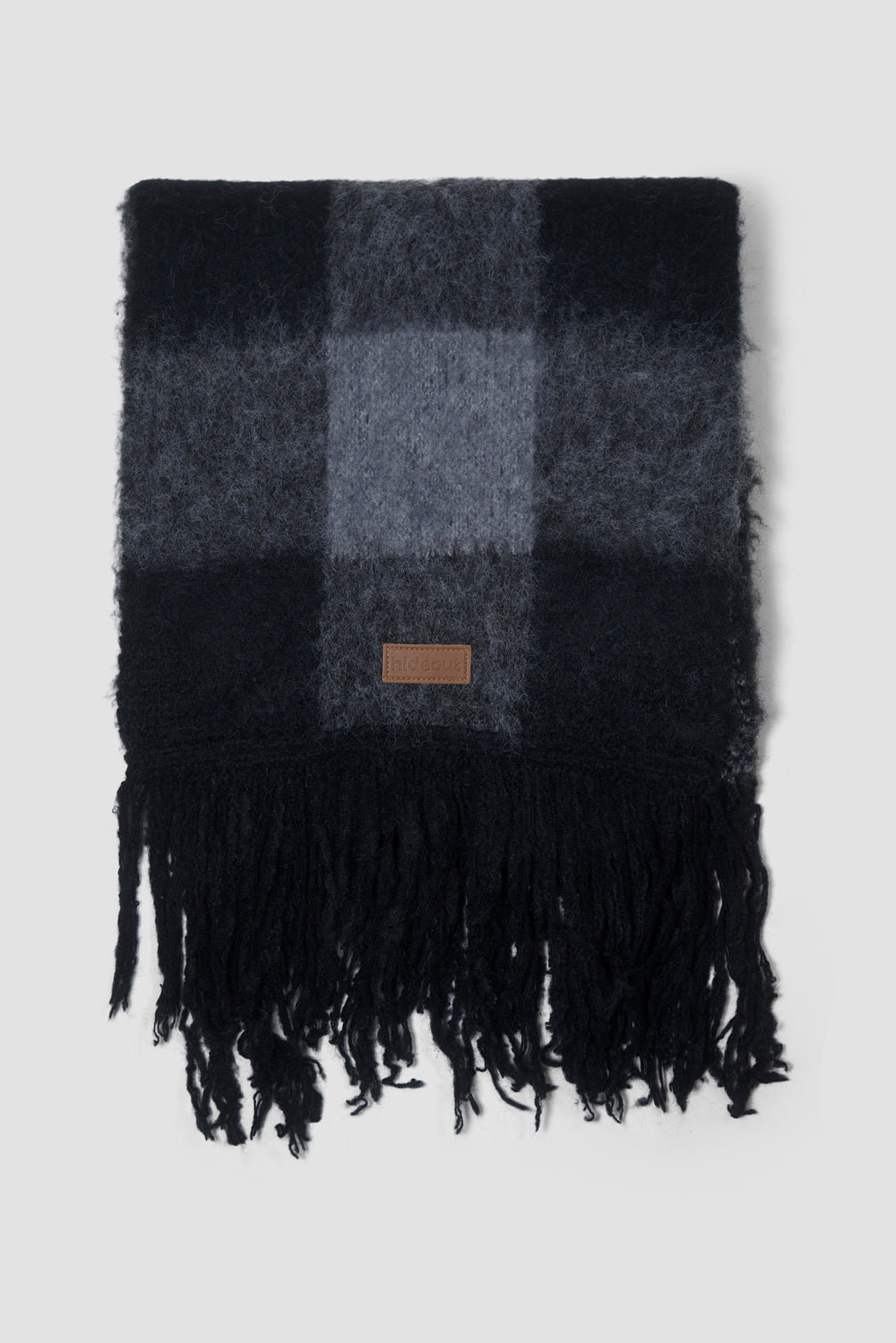 Folded Black Plaid Fringe Scarf
