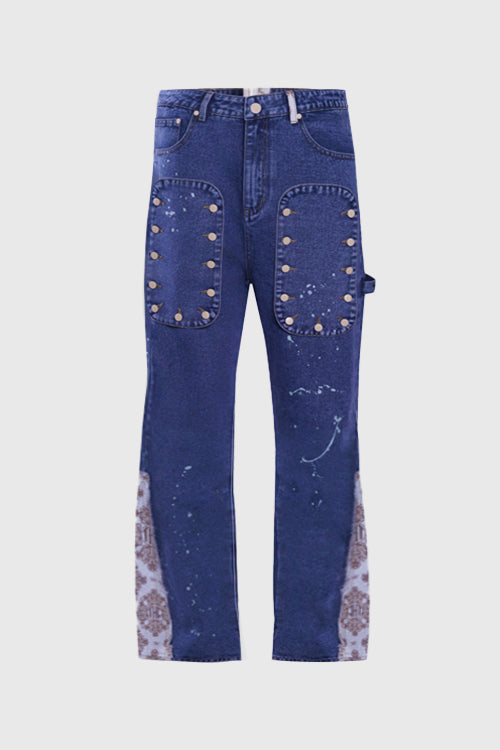 The Hideout Clothing - Tapestry Pattern Flared Denim Jeans
