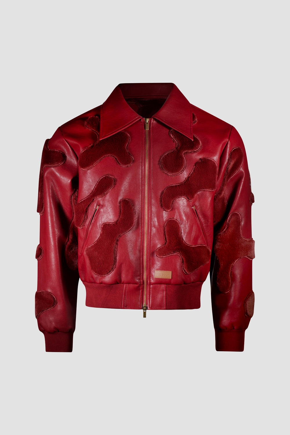 Camouflage Vegan Leather Bomber Jacket red