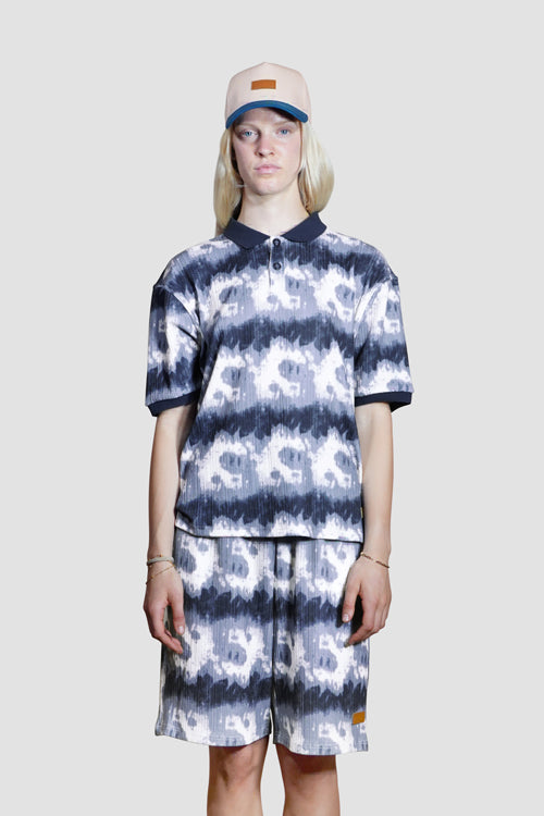 Cloud Pattern Short-Sleeve Knit Polo Shirt model