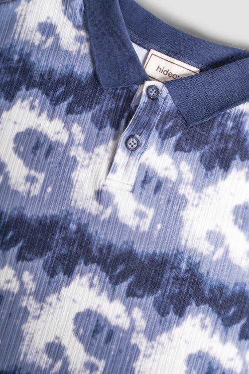 Cloud Pattern Short-Sleeve Knit Polo Shirt
