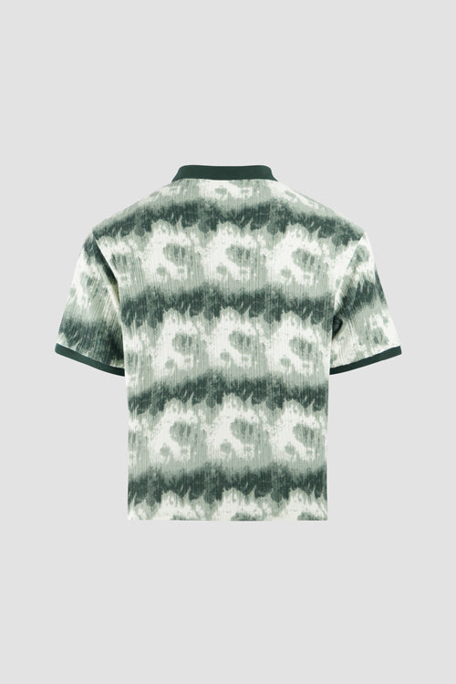 Cloud Pattern Short-Sleeve Knit Polo Shirt Brown Green