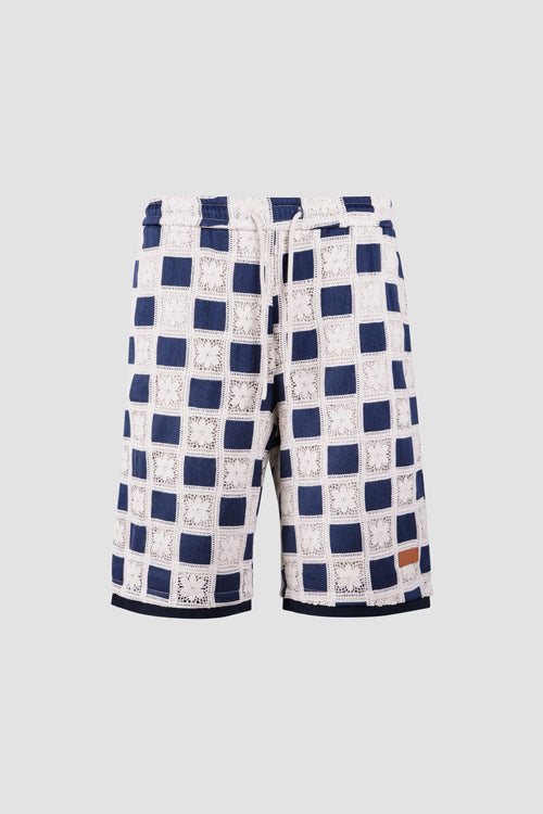 Flower Pattern Crochet Shorts Blue