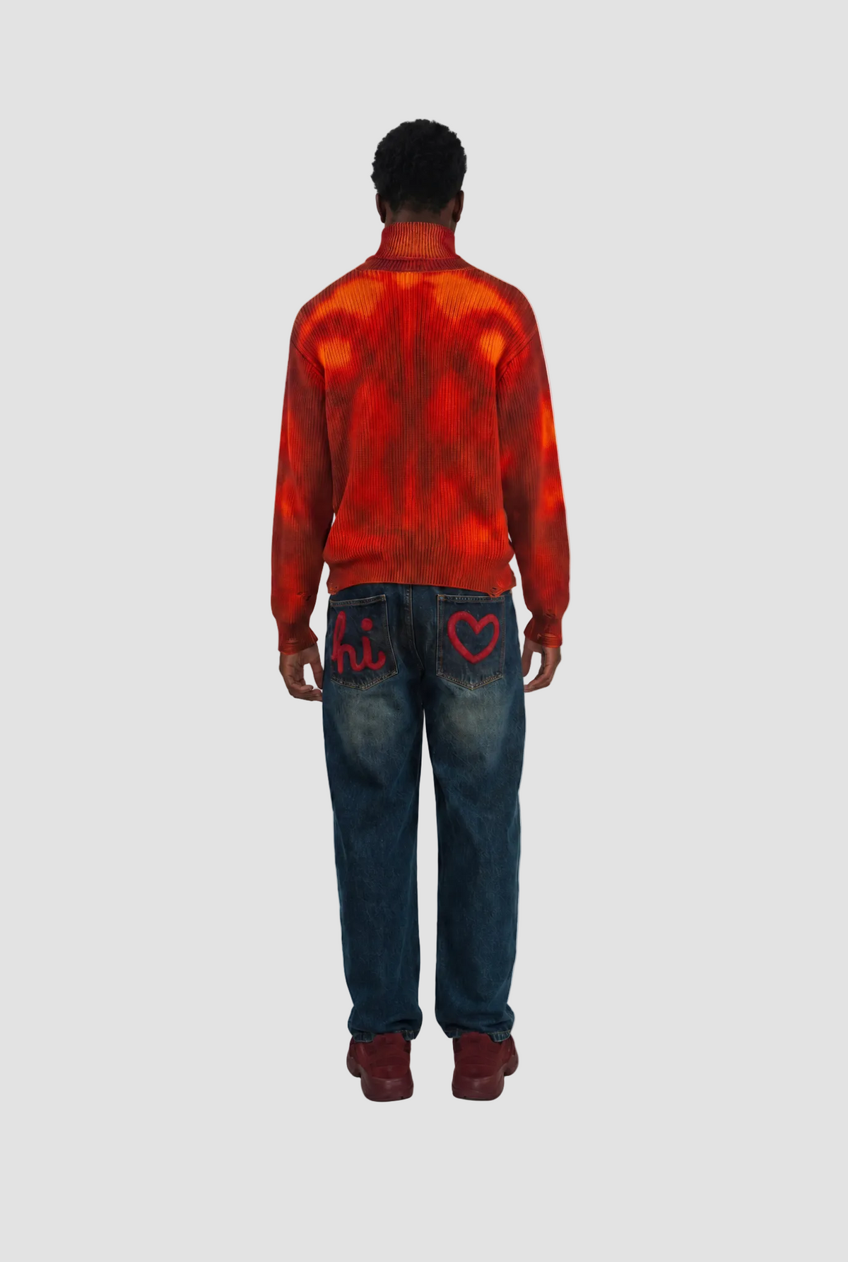 Distressed Sculpted Muscle Knit Turtleneck