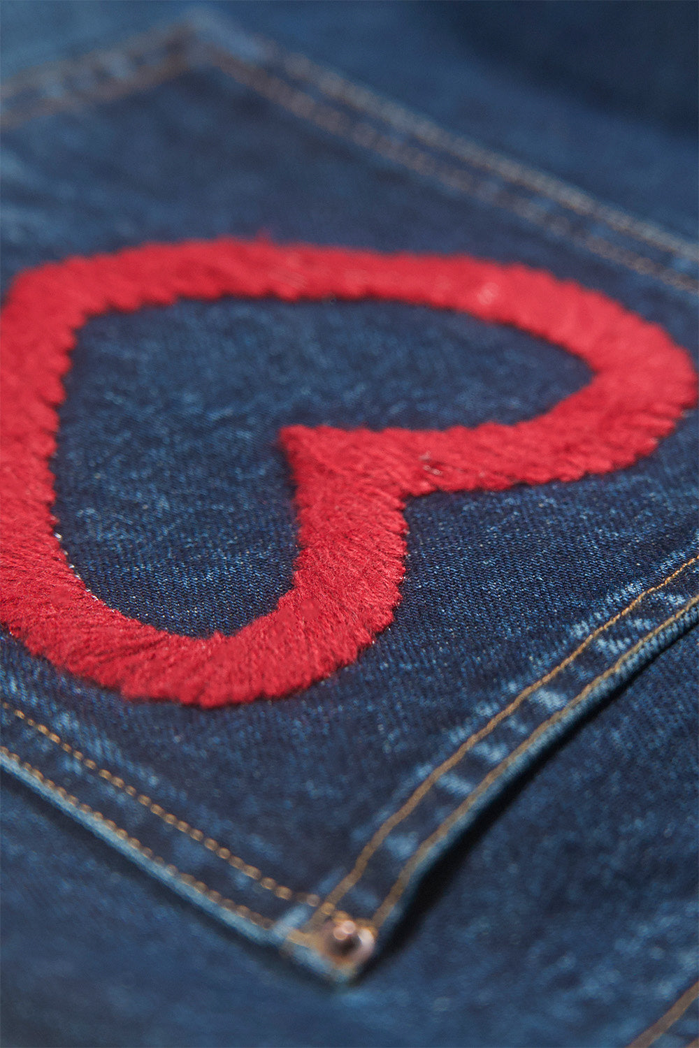 Overlap Embroidered Pocket Jeans