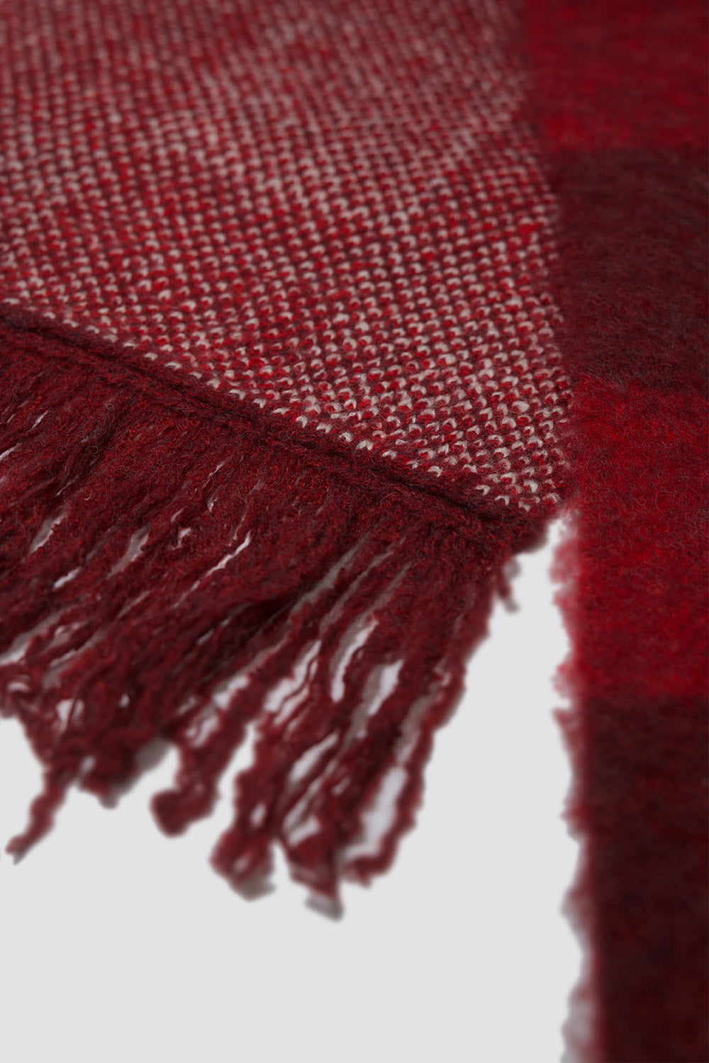 Red Plaid Fringe Scarf closeup