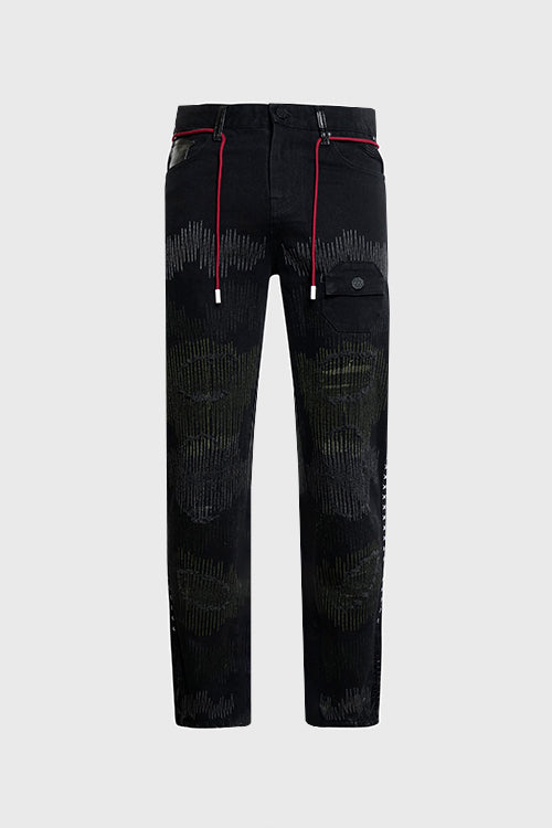 The Hideout Clothing - Embroidery Lines Comfortable Denim Jeans