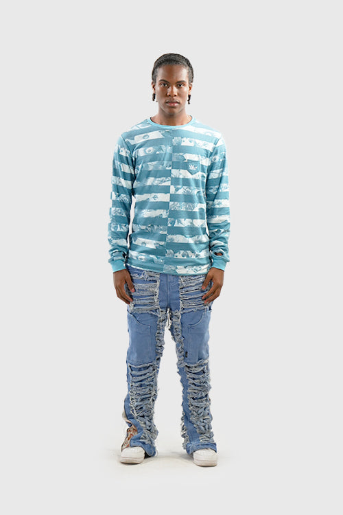 Flower Era Striped Pullover Crewneck - The Hideout Clothing