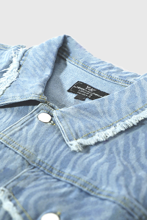 Waves Pattern Denim Jacket - The Hideout Clothing