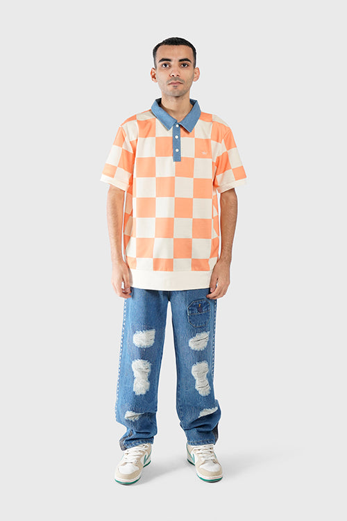 The Hideout Clothing - Denim Collar Checkered Polo