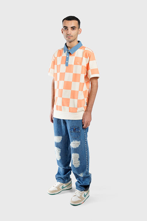 The Hideout Clothing - Denim Collar Checkered Polo