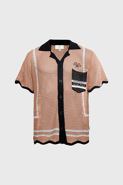 The Hideout Clothing - Racket Club Crochet Knit Short-Sleeve Button-Up Shirt