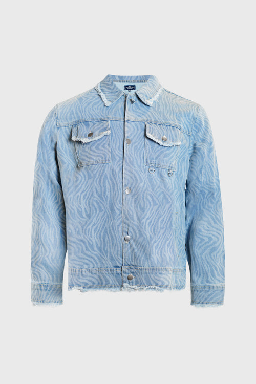 Waves Pattern Denim Jacket - The Hideout Clothing