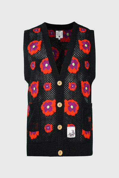 hideout | Opium Poppy Flower Crochet Sleeveless Cardigan