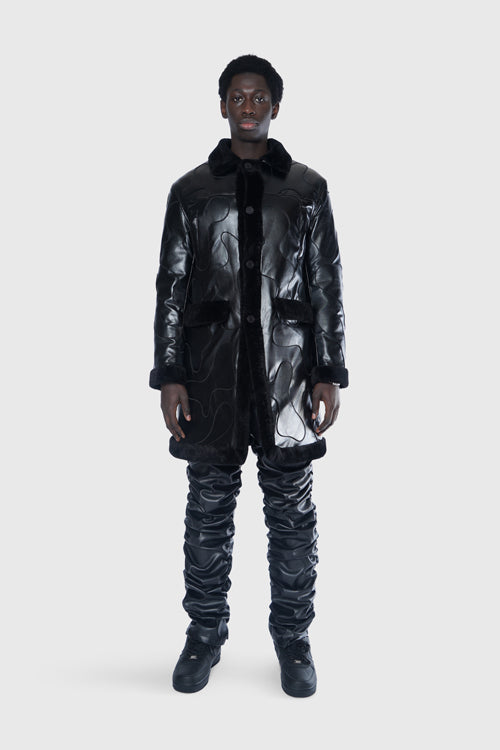 The Hideout Clothing - Metal Logo Faux Lambskin Shearling Coat