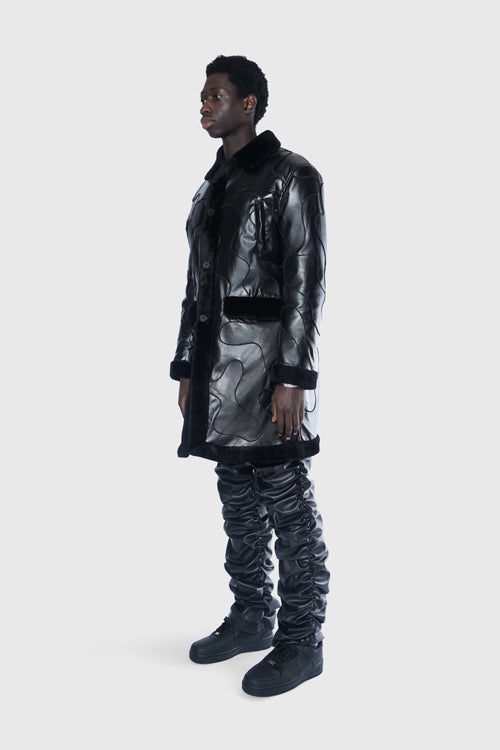 The Hideout Clothing - Metal Logo Faux Lambskin Shearling Coat