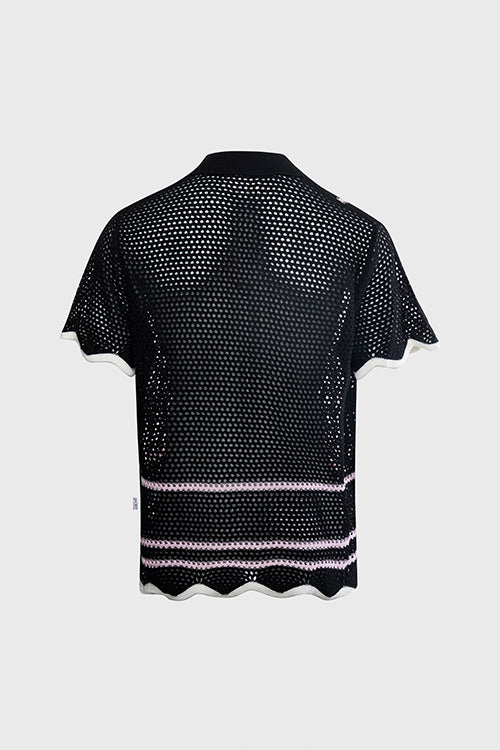 The Hideout Clothing - Racket Club Crochet Knit Short-Sleeve Button-Up Shirt