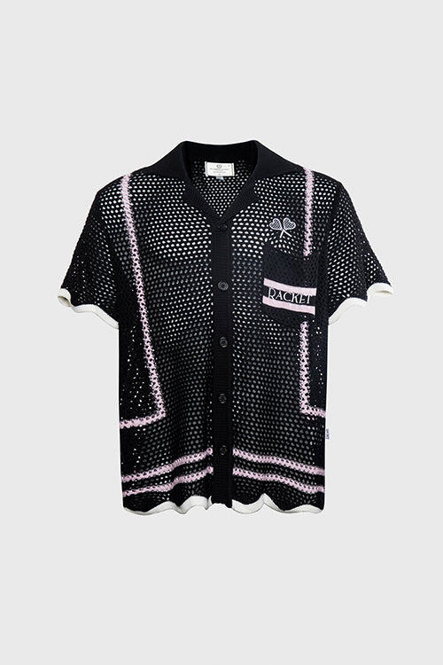 The Hideout Clothing - Racket Club Crochet Knit Short-Sleeve Button-Up Shirt