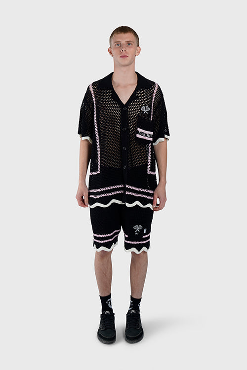 The Hideout Clothing - Racket Club Crochet Knit Short-Sleeve Button-Up Shirt