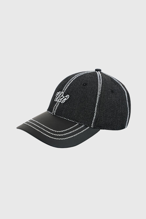 帽子 FLEUR WOVEN STRIPE HAT EL PASO BLACK Women's Woven Raffia Ball Cap With Leather Adjustable Back