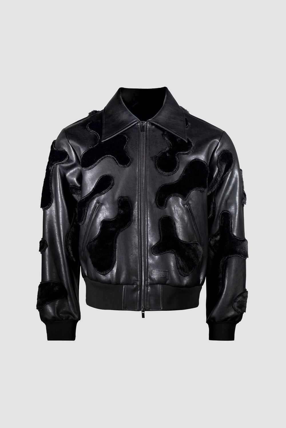 Camouflage Vegan Leather Bomber Jacket black