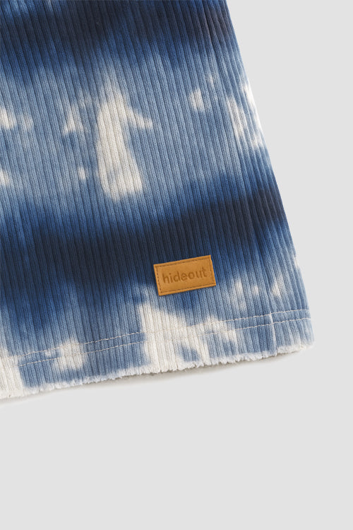 Cloud Pattern Cropped Pull Over Hoodie Blue