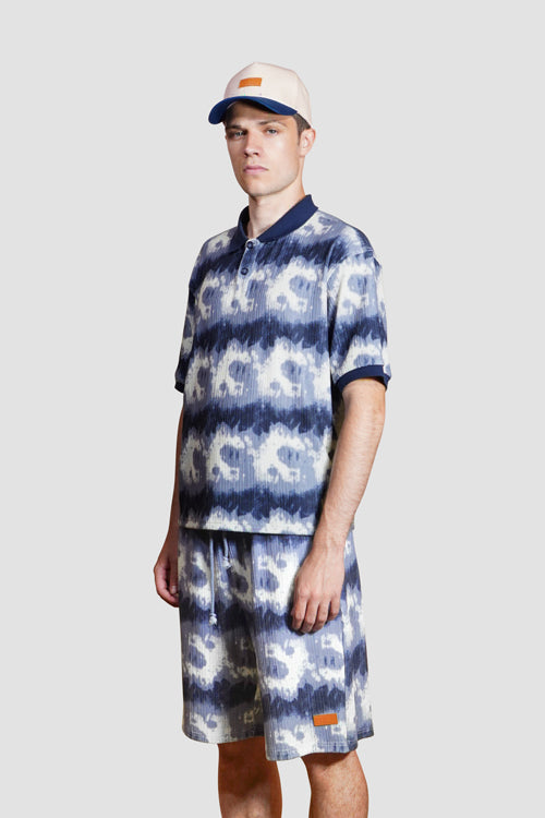 Cloud Pattern Knit Shorts Blue