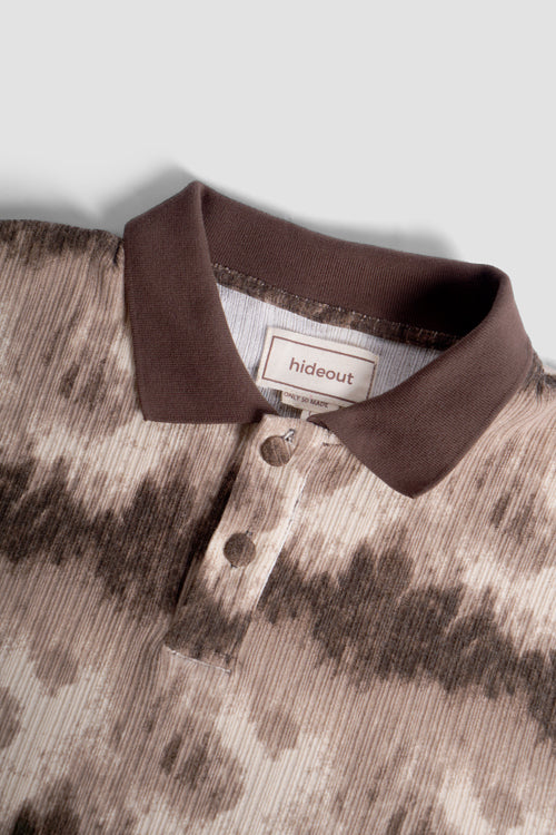 Cloud Pattern Short-Sleeve Knit Polo Shirt Brown