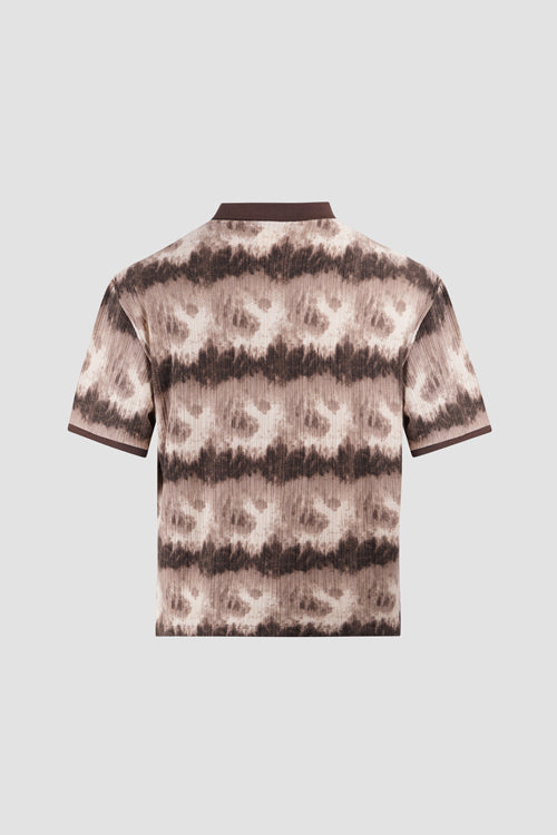 Cloud Pattern Short-Sleeve Knit Polo Shirt Brown