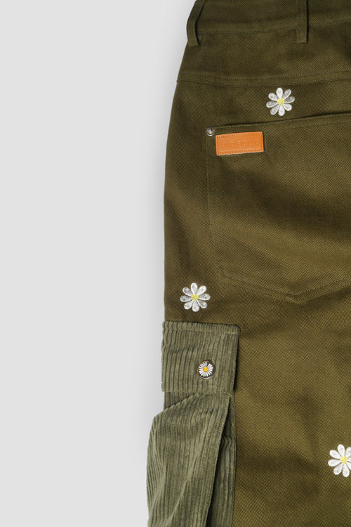 Embroidered Flowers Detachable Cargo Pants Shorts
