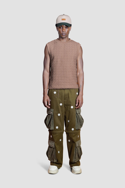 Embroidered Flowers Detachable Cargo Pants Shorts