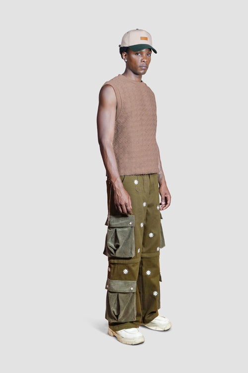 Embroidered Flowers Detachable Cargo Pants Shorts