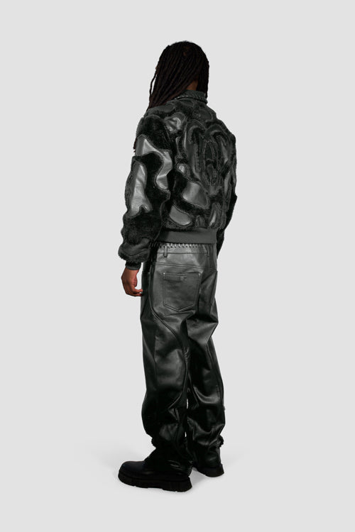Faux Fur Vegan Leather Camouflage Jacket Black