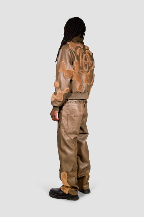 Faux Fur Vegan Leather Camouflage Jacket Brown