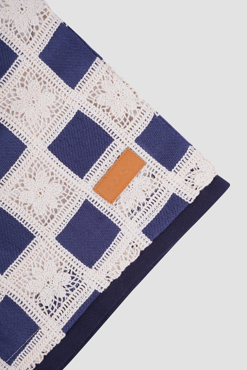 Flower Pattern Crochet Shorts Blue