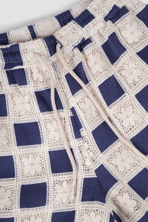 Flower Pattern Crochet Shorts Blue