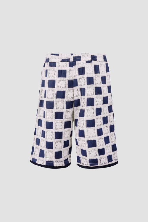 Flower Pattern Crochet Shorts Blue