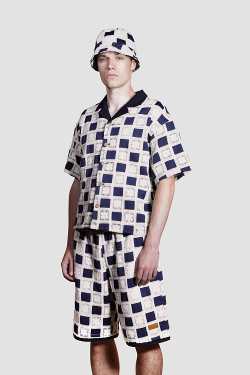 Flower Pattern Crochet Shorts Blue model