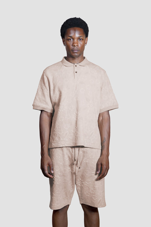 Flower Pattern Textured Knit Shorts
