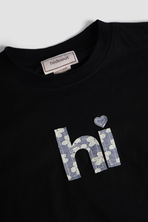 Hi Flower Pattern Tee Black
