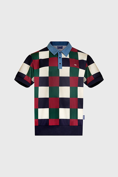 The Hideout Clothing - Denim Collar Checkered Polo