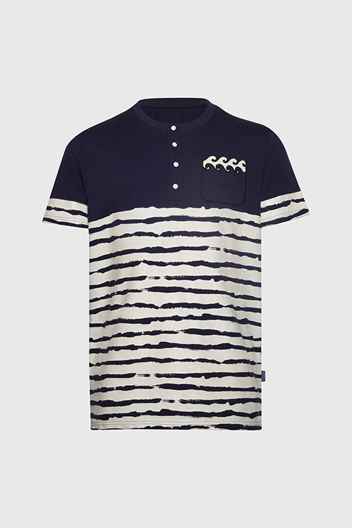 The Hideout Clothing - Striped Waves Henley Pocket Tee