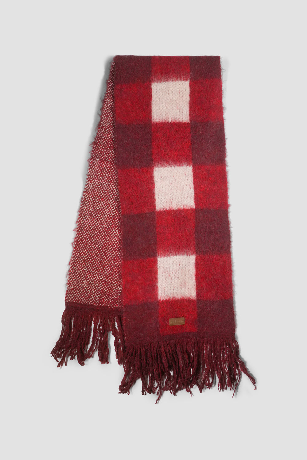 Red  Plaid Fringe Scarf in white background