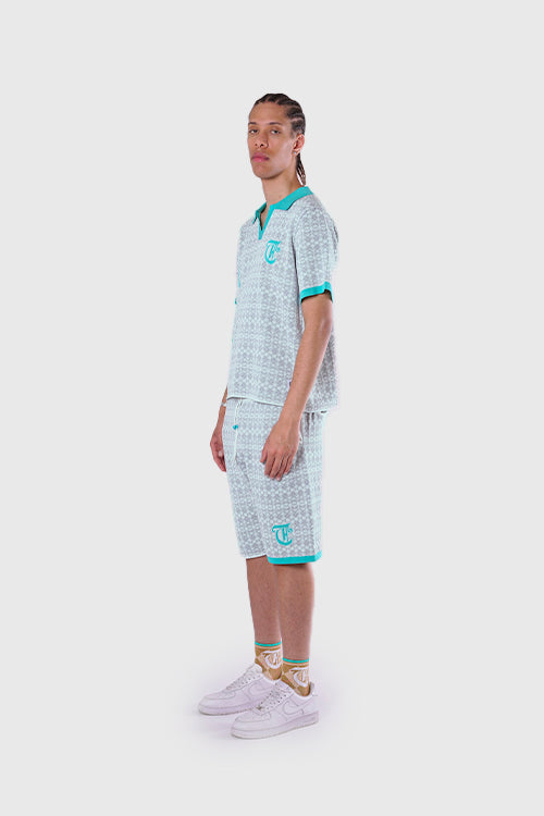 Racket Club Buttonless Crochet Polo Blue