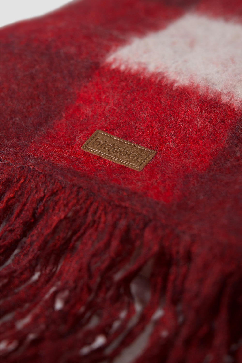 Red Plaid Fringe Scarf closeup