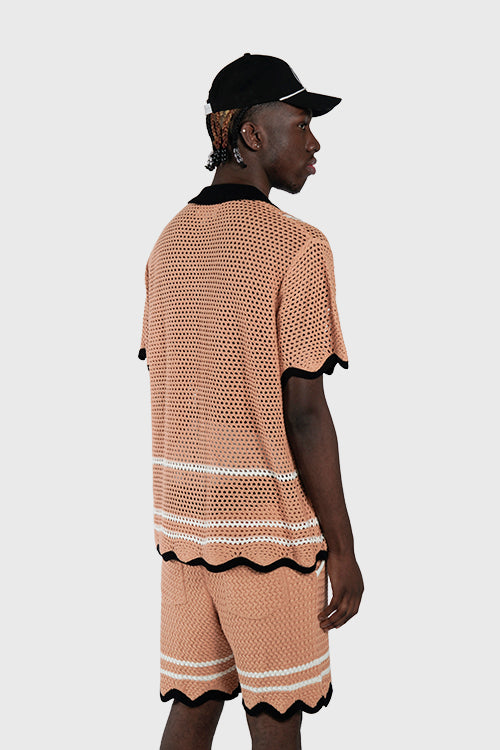 The Hideout Clothing - Racket Club Crochet Knit Short-Sleeve Button-Up Shirt