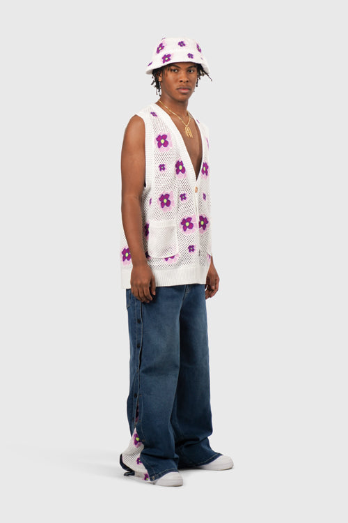 The Hideout Clothing - Opium Poppy Flower Crochet Sleeveless Cardigan