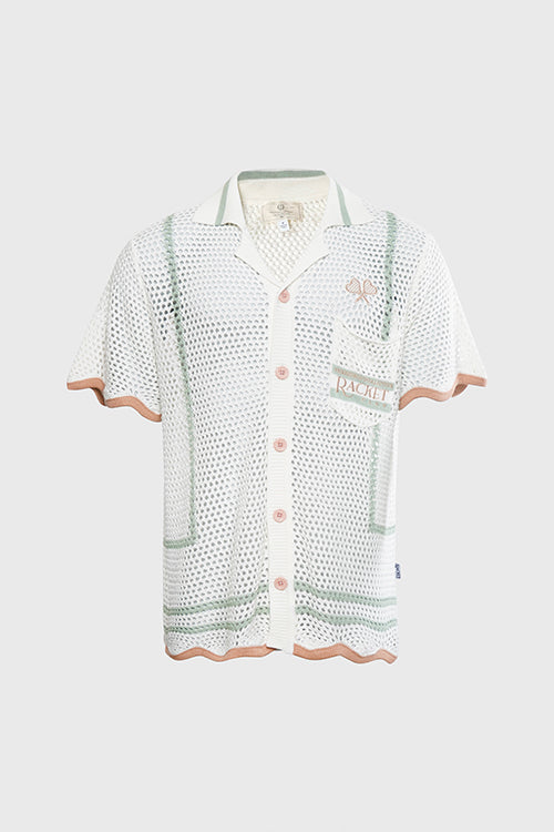 The Hideout Clothing - Racket Club Crochet Knit Short-Sleeve Button-Up Shirt